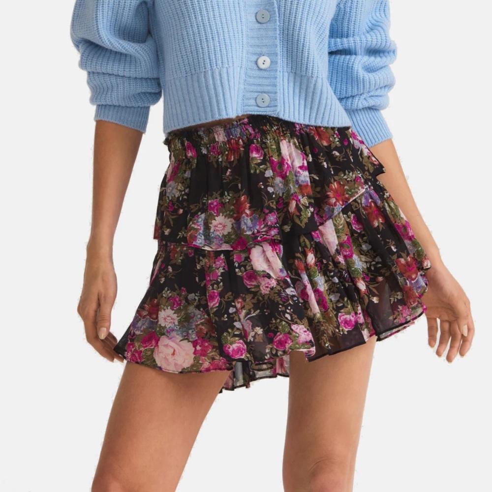 LoveShackFancy Floral Ruffle Mini Skirt